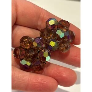 Large Aurora Borealis Beaded Statement Earrings Champagne Color